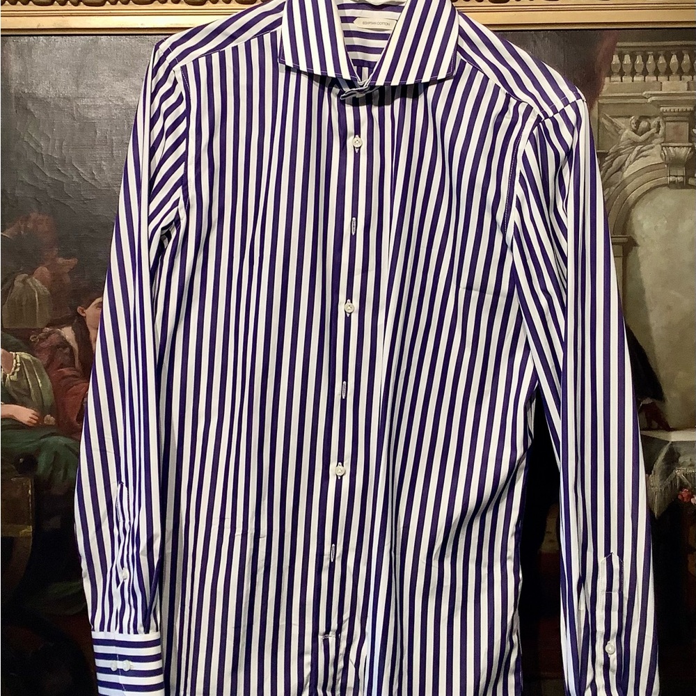 Suitsupply Egyptian Cotton Navy & White Striped Dress Shirt - Sz 41/16